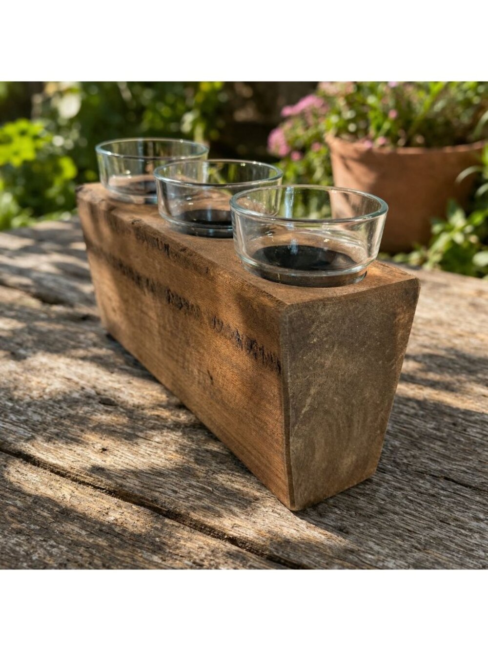 Reclaimed Wood Candle Votive Glass Holder Vase Primitive Country Barn Farmhouse